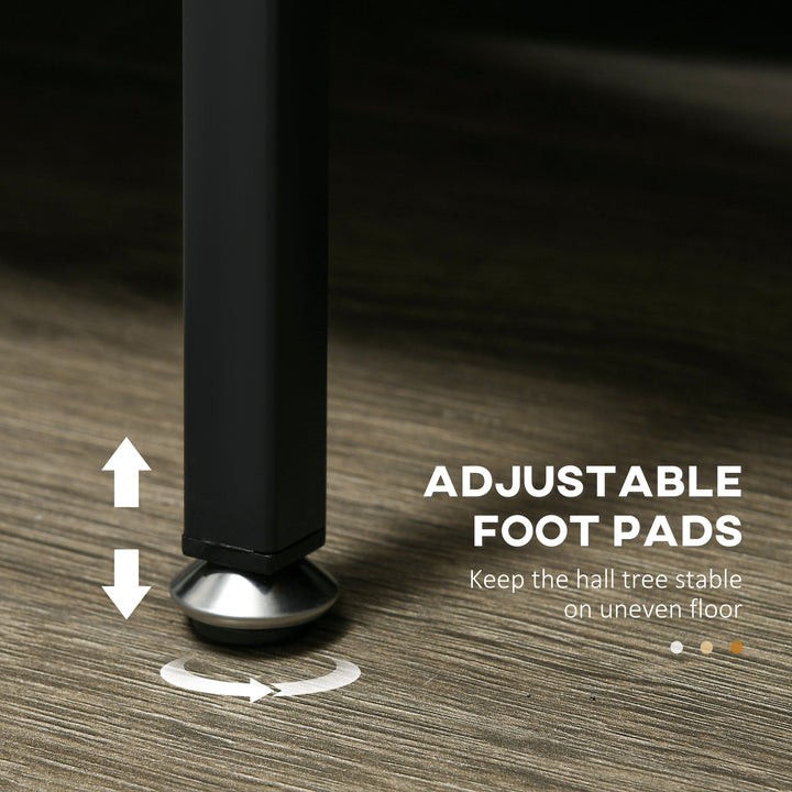 Clothes Rail, Metal Clothes Rack with Shoe Rack, 5 Tier Storage Shelves, 5 Side Hooks, Coat Stand for Bedroom, Living Room, Hallway, Rustic Brown and Black