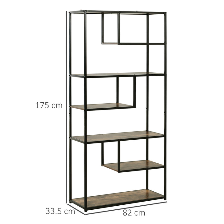 6 Tier Bookcase, Industrial Tall Shelf Unit with Steel Frame for Home Office, Study, Living Room, Hallway, 82 x 33.5 x 175 cm, Rustic Brown and Black
