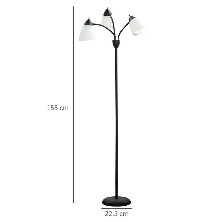 Arc Tree Floor Lamp with 3 Adjustable Rotating Lights, Industrial Standing Lamp with Steel Frame for Bedroom Living Room, 155cm, Black