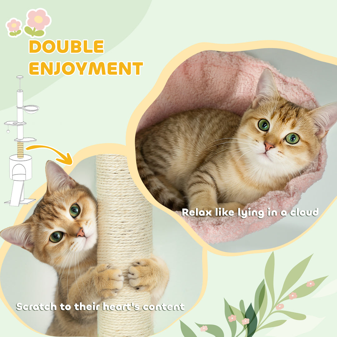 PawHut 220-240 cm Floor to Ceiling Cat Tree Adjustable Height with Hammock, Condo, Scratching Posts, Green