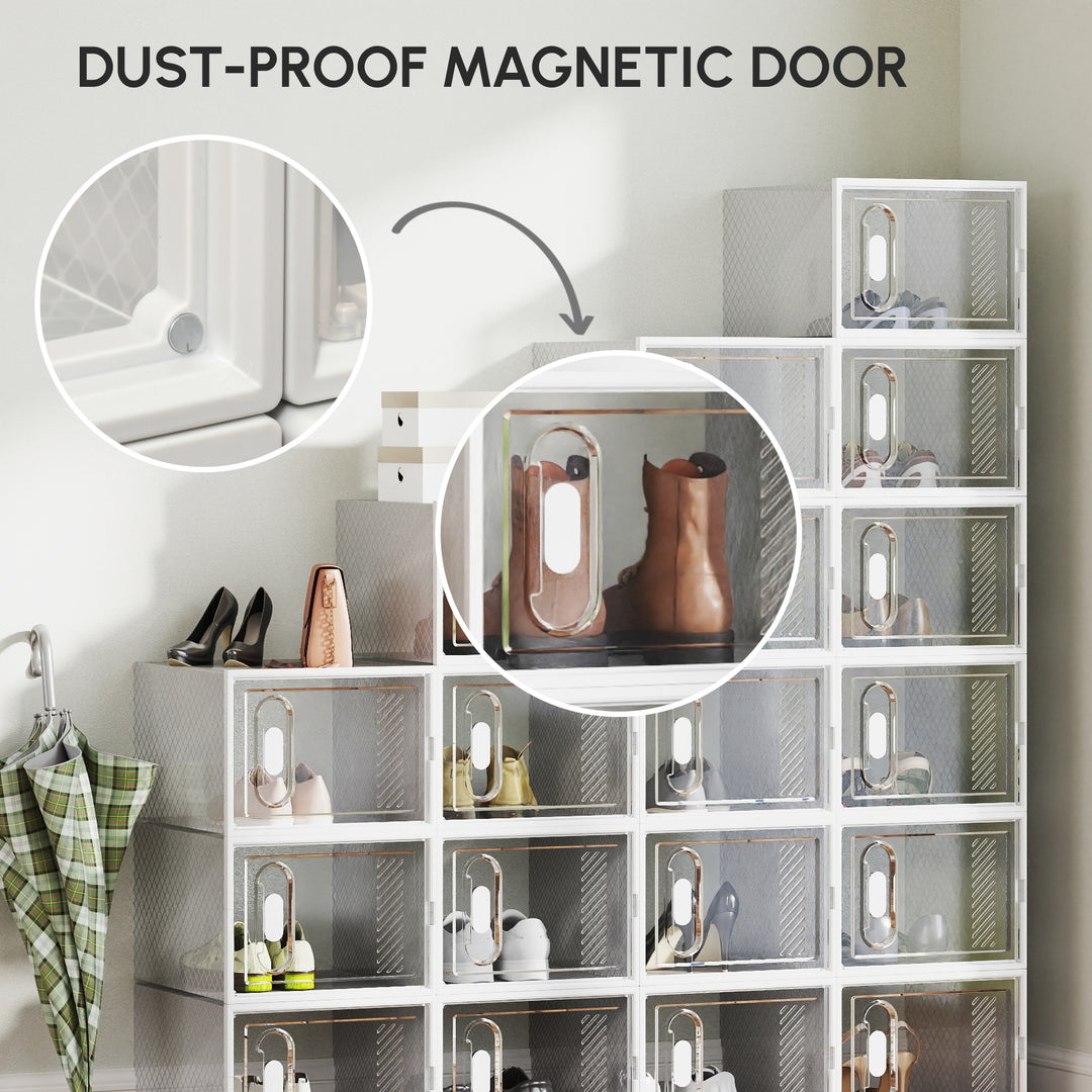 18PCS Clear Shoe Box, Plastic Stackable Shoe Storage Box for UK/EU Size up to 12/46 with Magnetic Door for Women/Men, 28 x 36 x 21 cm