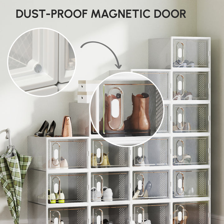 18PCS Clear Shoe Box, Plastic Stackable Shoe Storage Box for UK/EU Size up to 12/46 with Magnetic Door for Women/Men, 28 x 36 x 21 cm