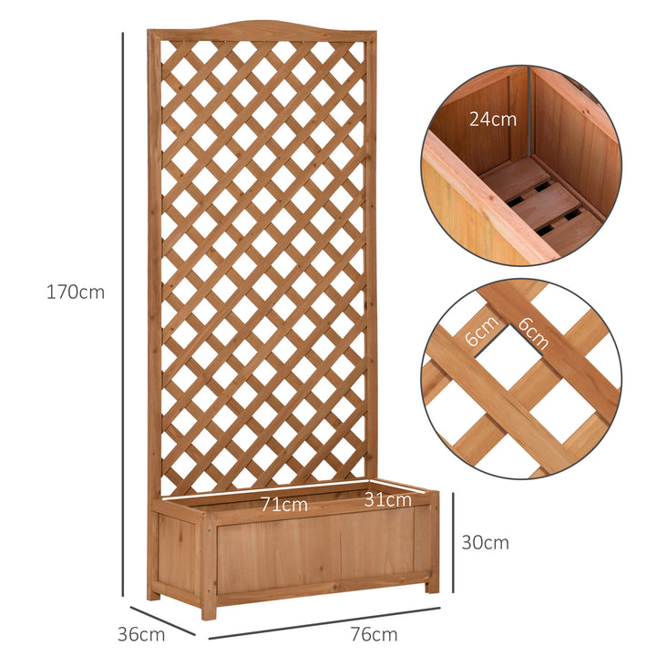 53L Garden Wooden Planter Box with Trellis Free Standing Flower Raised Bed with Lattice for Climbing Plants, 76cm x 36cm x 170cm, Brown