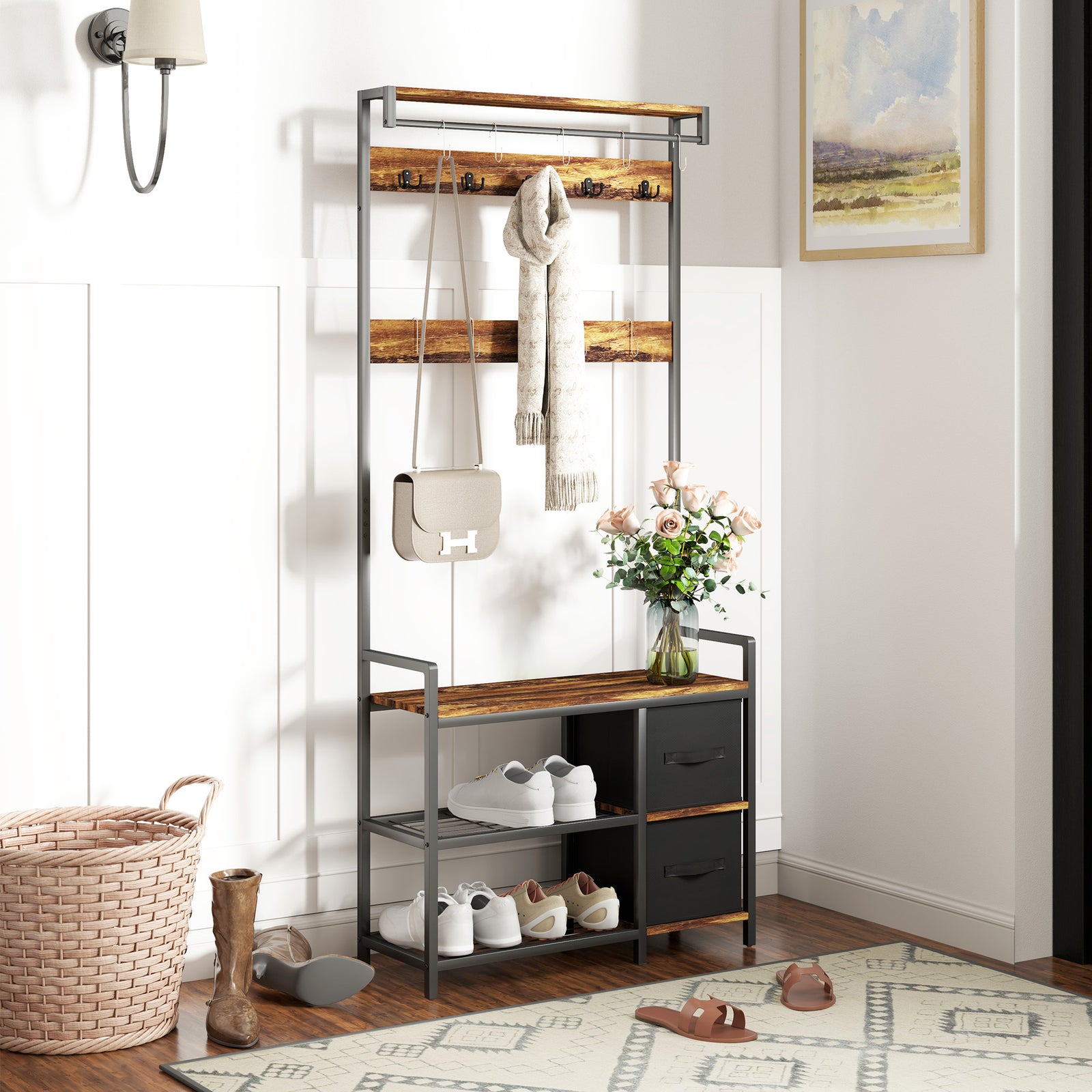 Industrial-Style Multi-Use Hallway Tree - Brown/Black
