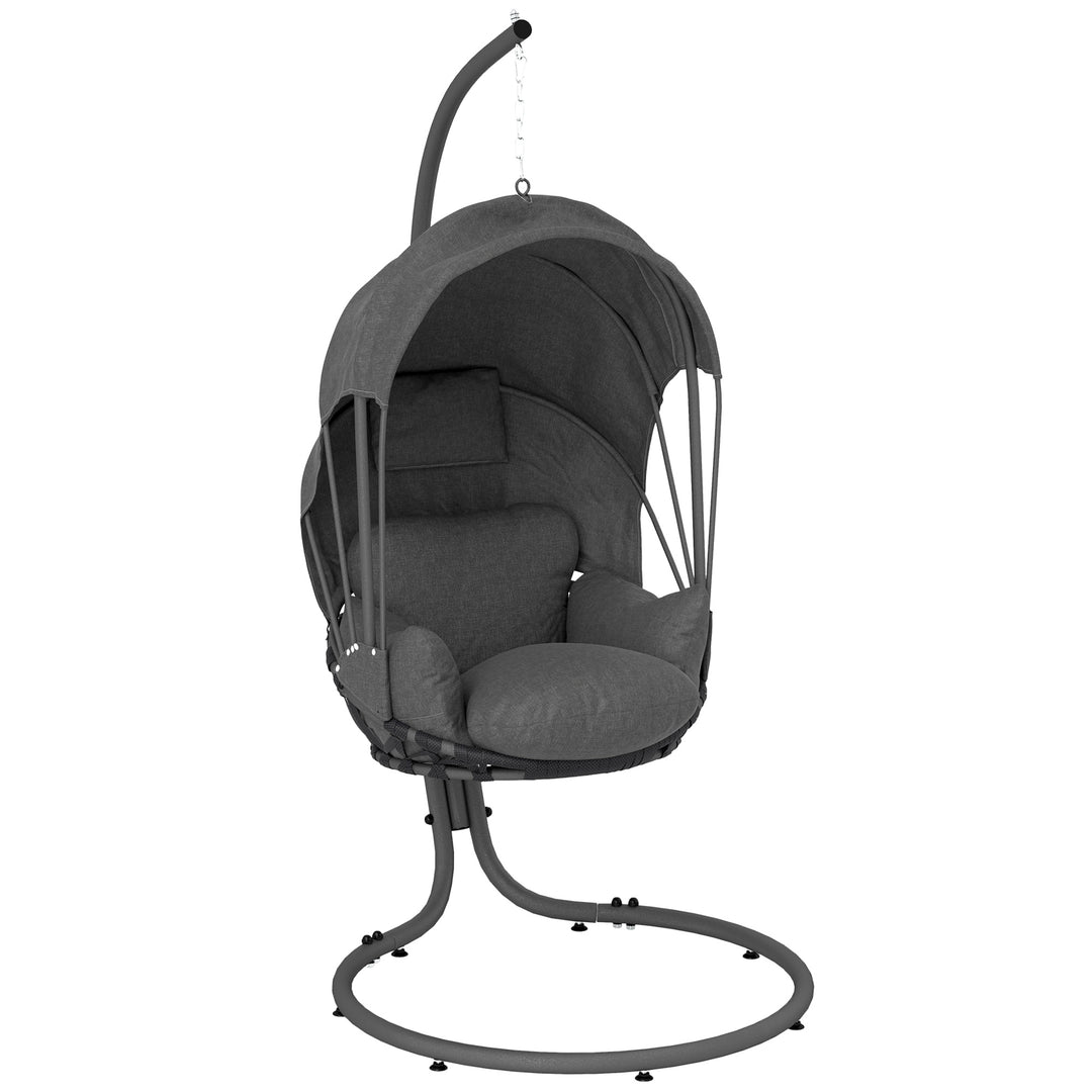Hanging Egg Chair Swing Hammock Chair with Stand, Cushion and Retractable Canopy, for Indoor and Outdoor, Grey