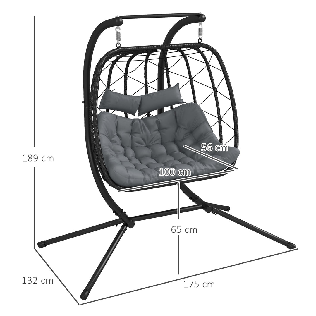 Two-Seater Steel Frame Hanging Egg Chair - Black