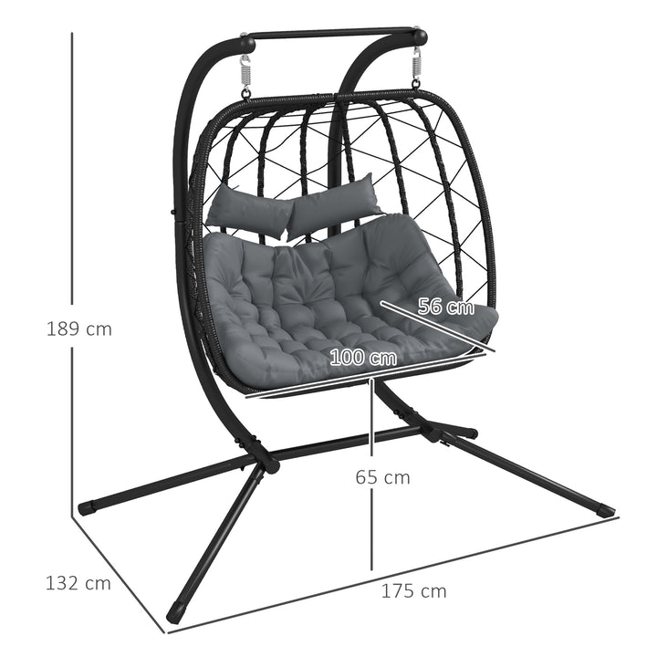 Two-Seater Steel Frame Hanging Egg Chair - Black