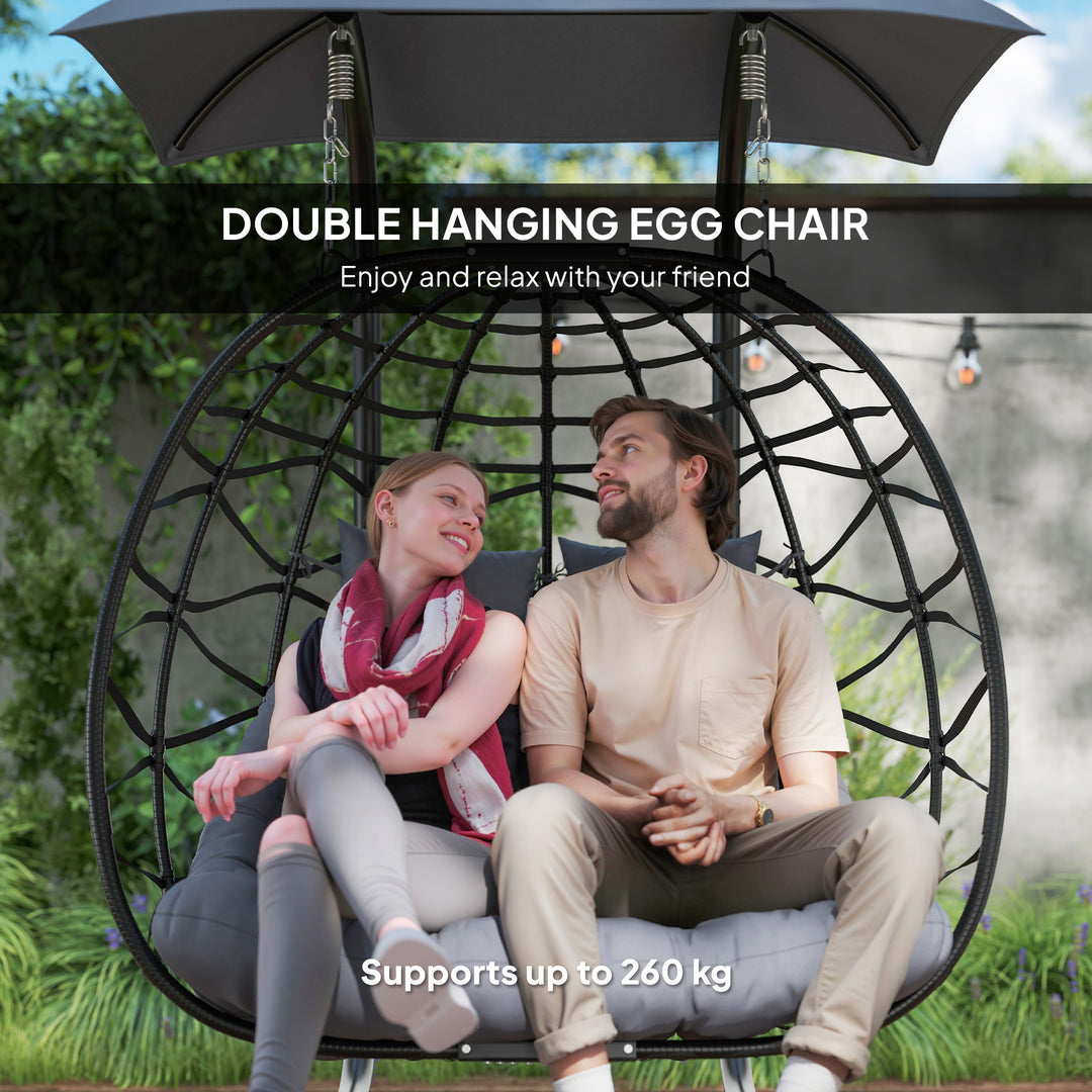 Two-Seater Rattan Egg Chair - Black