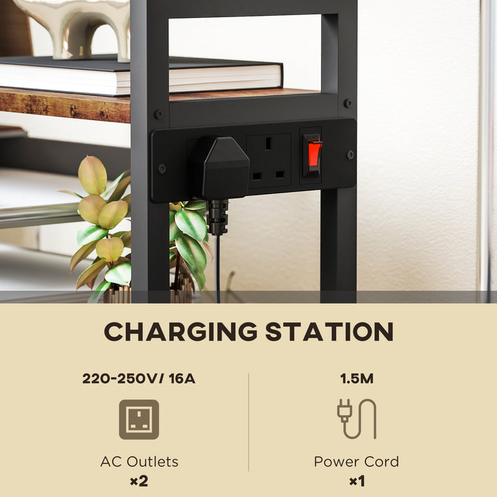 4-Tier Printer Stand with Power Outlets and Wheels - Rustic Brown