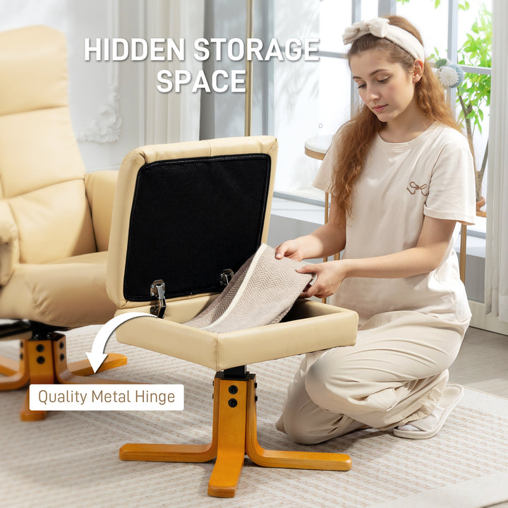 MCL PU Leather Swivel Recliner Chair with Footstool, Wooden Base and Storage for Living Room, Beige