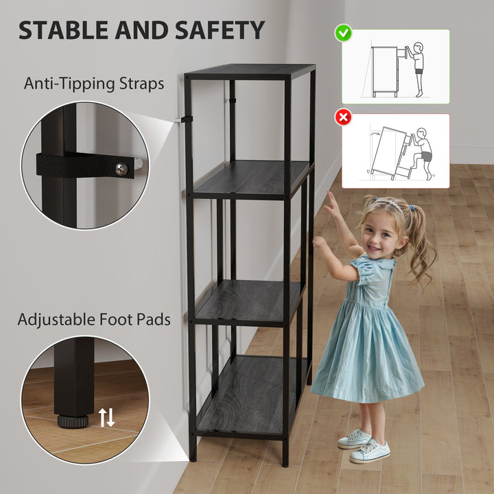 4-Tier Bookshelf with Open Shelves - Charcoal Grey