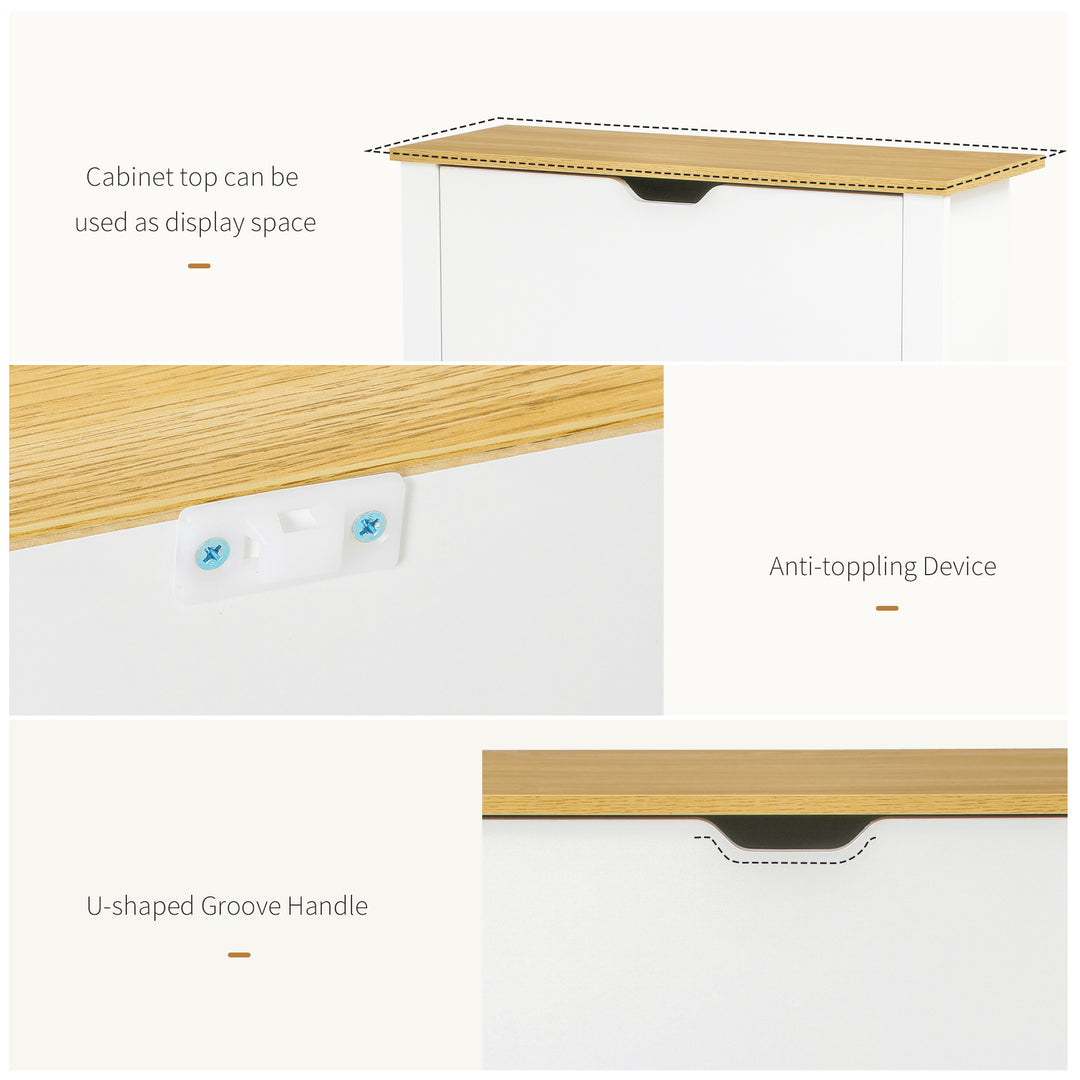 MCL Narrow Shoe Cabinet, Space Saving Shoe Storage Cabinet with 2 Flip Drawers and Adjustable Shelves for 6-12 Pairs of Shoes for Hallways and Living Room, White