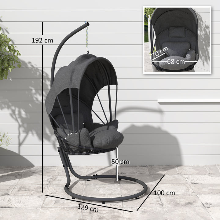 Hanging Egg Chair Swing Hammock Chair with Stand, Cushion and Retractable Canopy, for Indoor and Outdoor, Grey