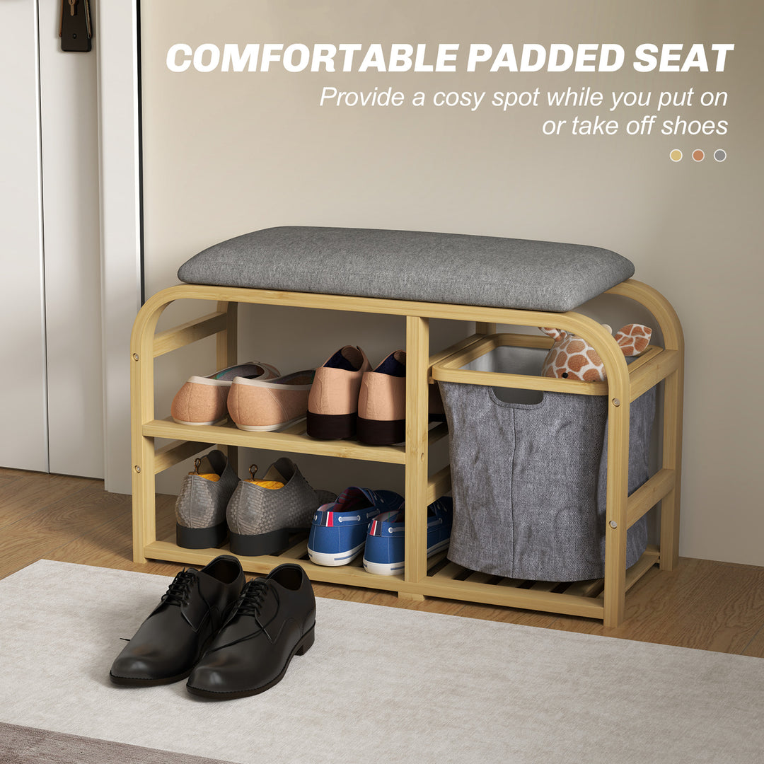 Bamboo Shoe Rack Bench with Padded Seat - Nature Wood Finish