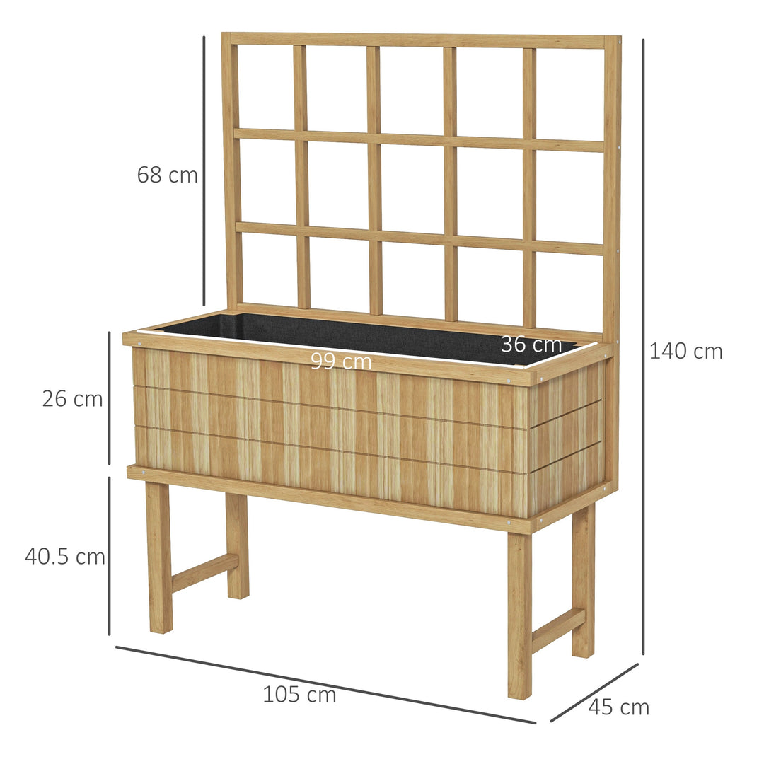 45 x 105cm Wooden Garden Planter, with Trellis - Natural