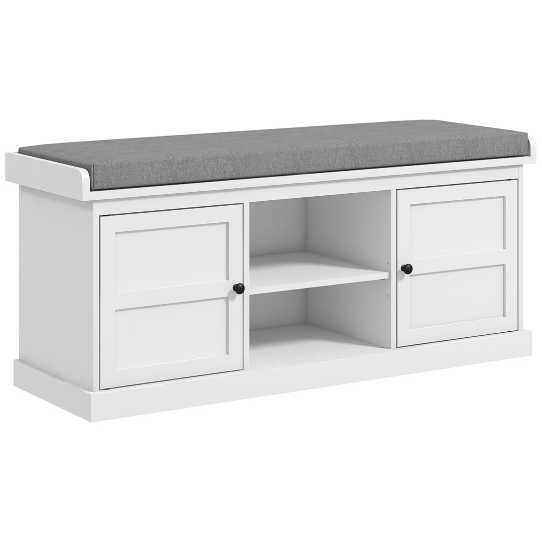 Multi-Compartment Shoe Storage Bench, with Top Cushion - White/Grey