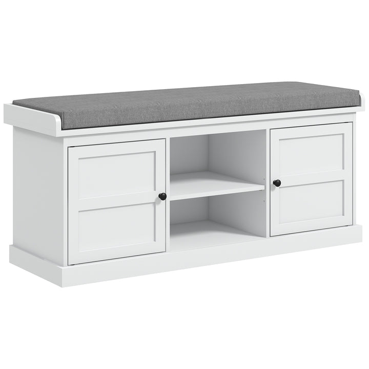 Multi-Compartment Shoe Storage Bench, with Top Cushion - White/Grey