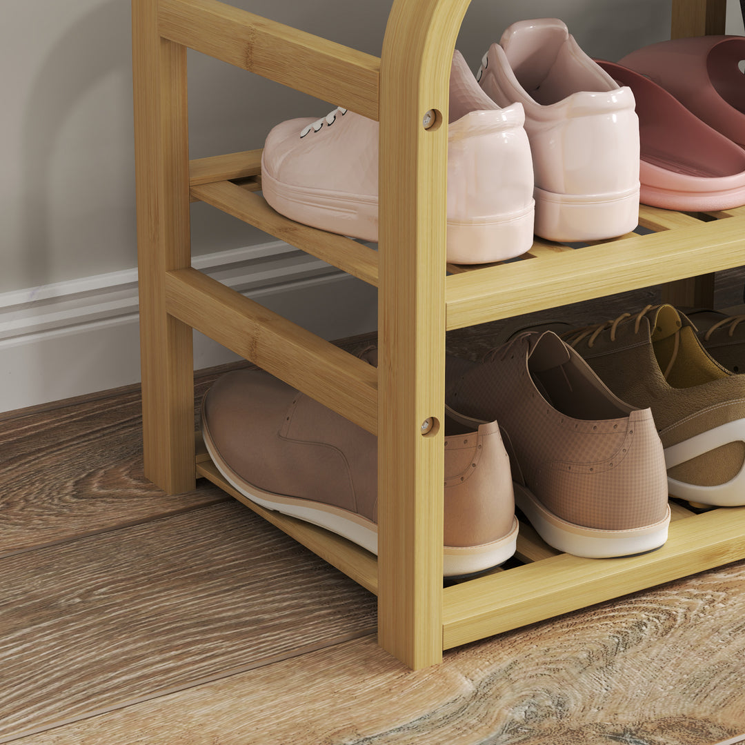 Bamboo Shoe Rack Bench with Padded Seat - Nature Wood Finish