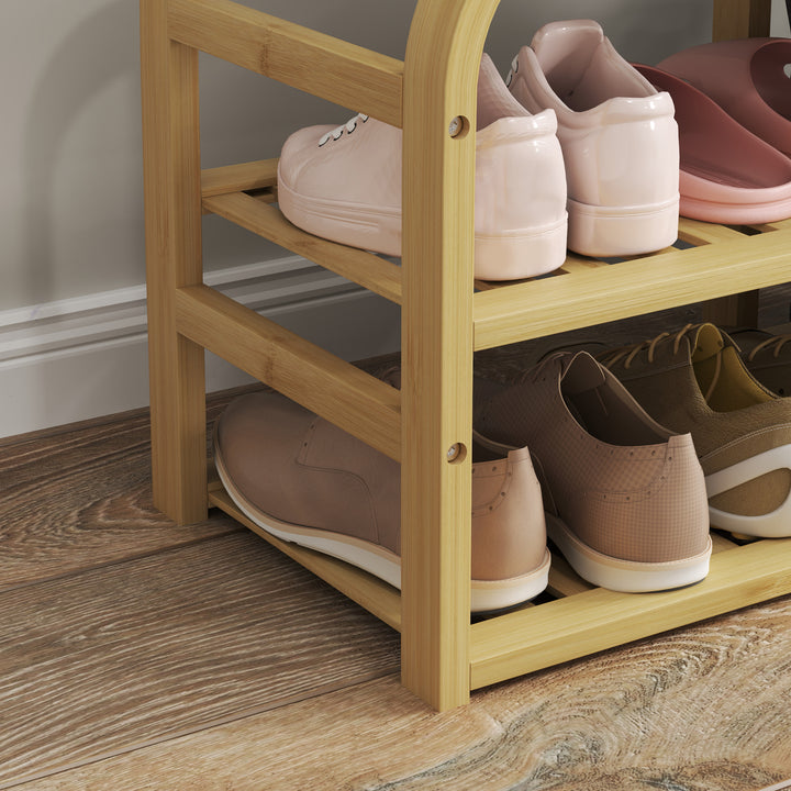 Bamboo Shoe Rack Bench with Padded Seat - Nature Wood Finish
