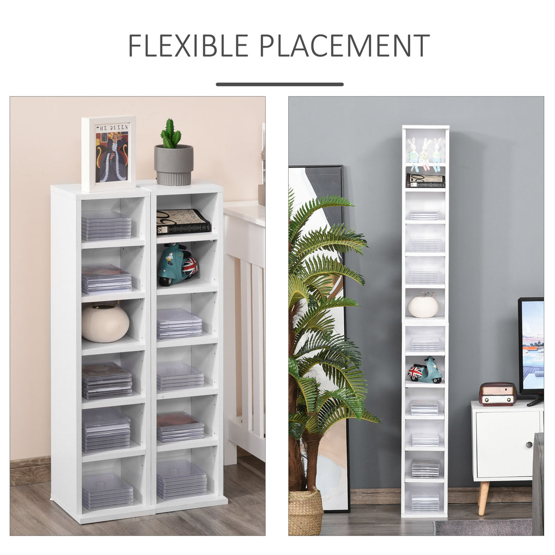 204 CD Media Display Shelf Unit Set of 2 Blu-Ray Tower Rack w/ Adjustable Shelves Bookcase Storage Organiser, White