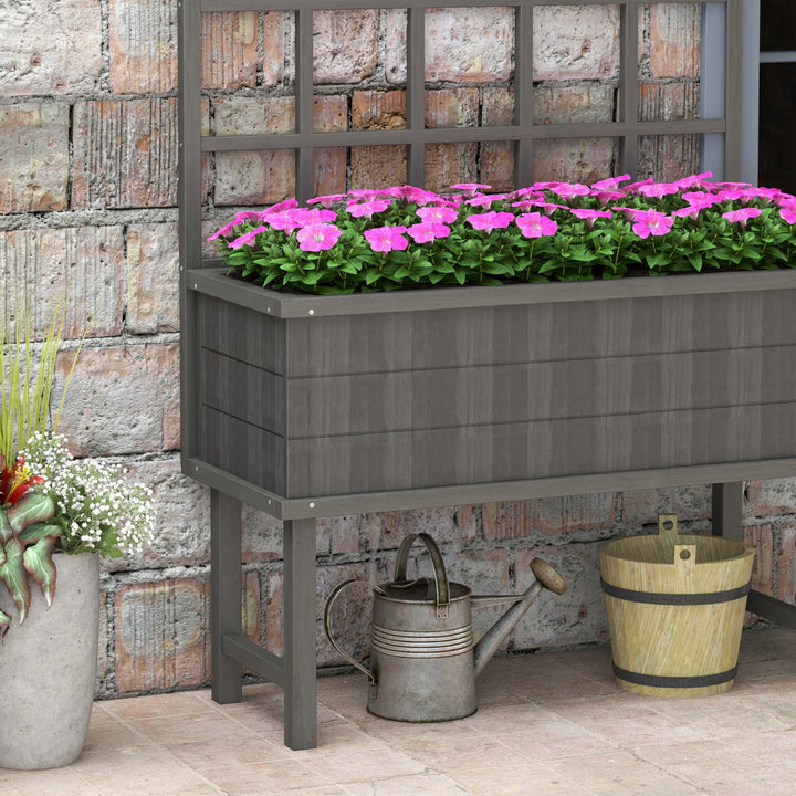 45 x 105cm Wooden Garden Planter, with Trellis - Grey