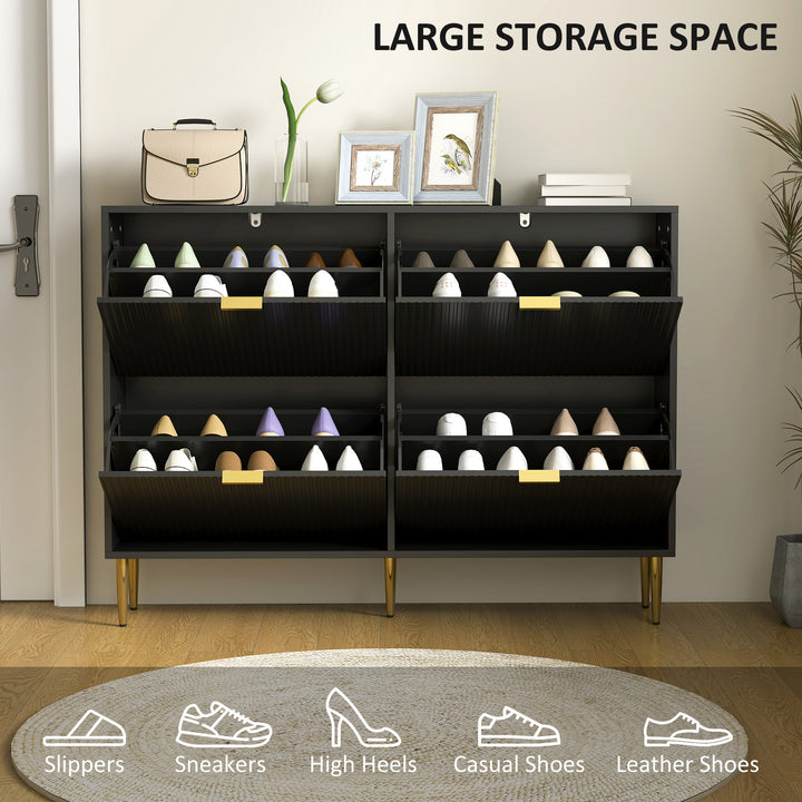 Narrow Shoe Cabinet with 4 Flip Drawers - Black