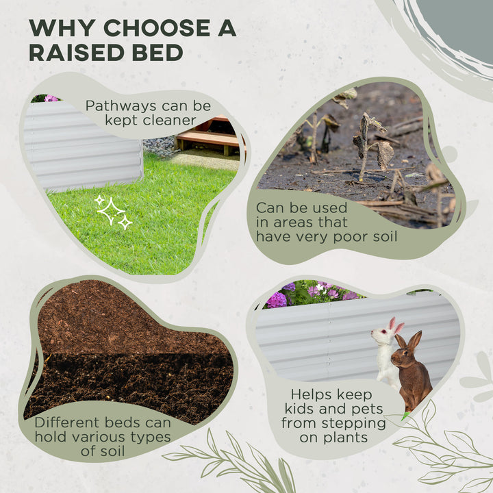 Raised Beds for Garden, Galvanised Steel Outdoor Planters with Multi-reinforced Rods, 180 x 90 x 59 cm, Light Grey