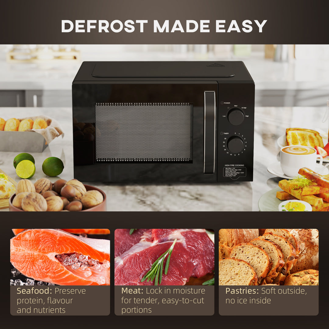 23L 800W Microwave Oven, Solo Manual Microwave with 5 Power Levels, Defrost, 35 Minutes Timer, Clock, Easy Clean, Small Black Microwave