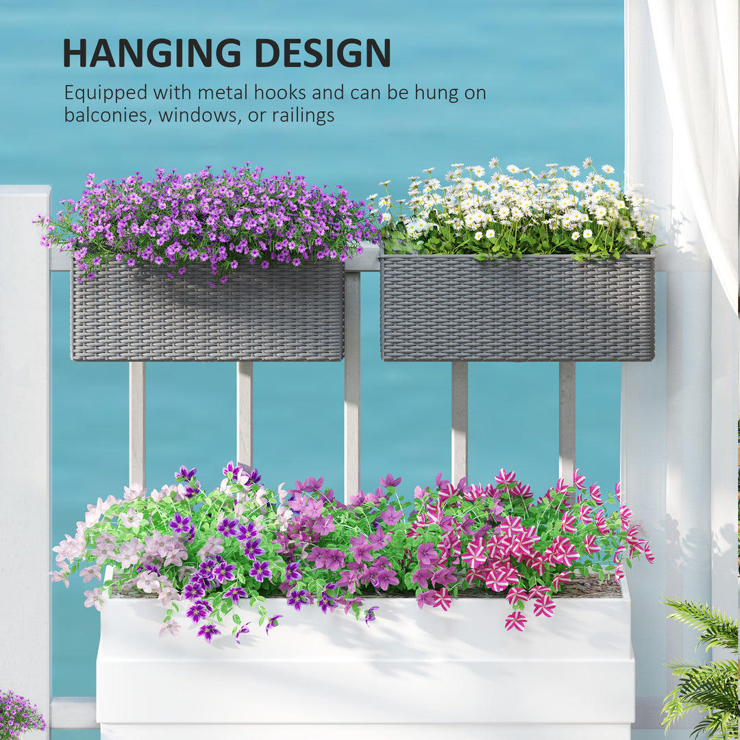Set of Two Rattan-Effect Planters - Grey