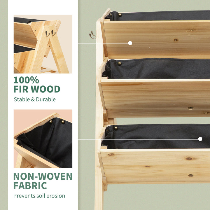 3 Tier Raised Beds for Garden, Wooden Planter Boxes with Clapboard and Hooks, 142L, 120 x 68 x 80cm