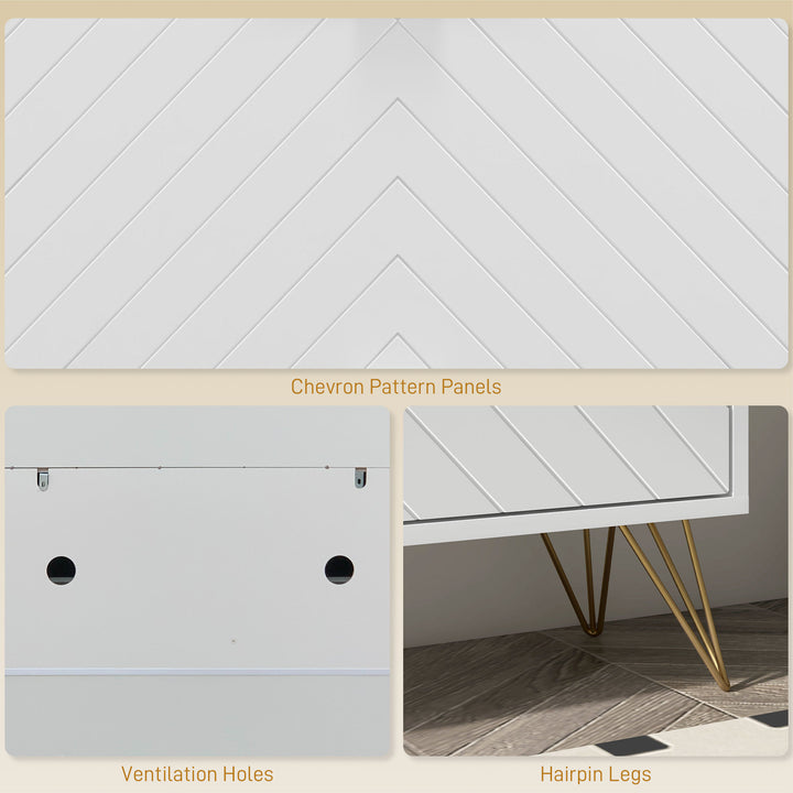 12 Shoe Storage Cabinet, with Chevron Indents and Gold Tone Accents - White