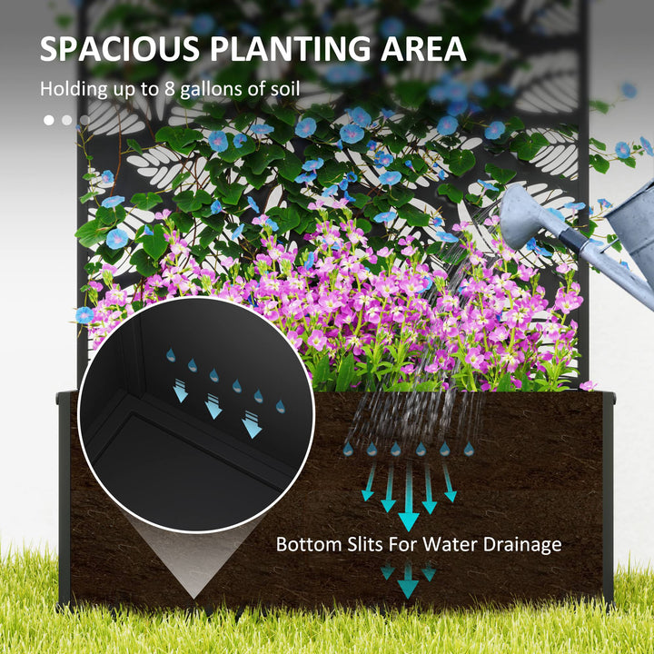 Outdoor Metal Planter, with Back Trellis - Black