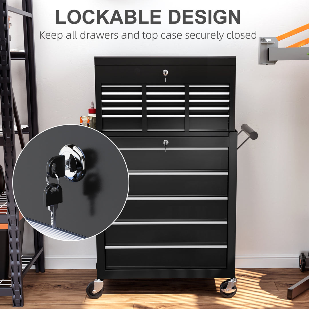 14 Drawer, Two-Part Tool Storage Chest on Wheels - Black