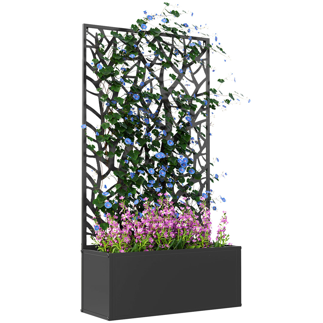Outdoor Metal Planter, with Back Trellis - Black