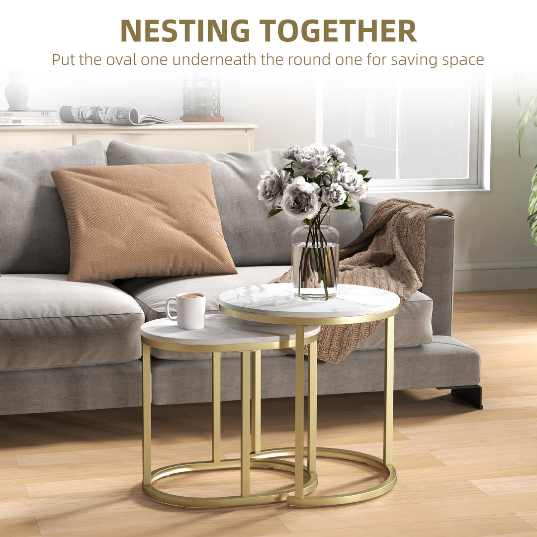 Marble-Effect Nest of Tables - Gold Tone/White