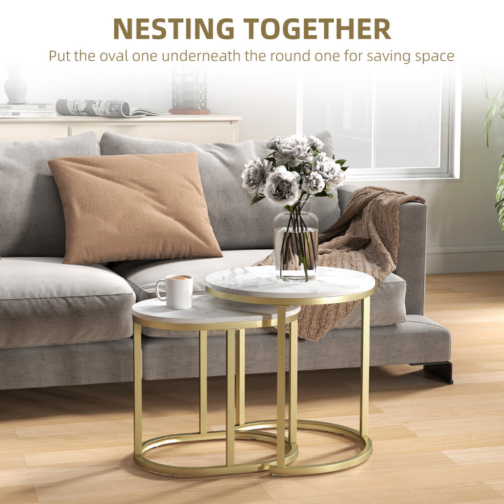 Marble-Effect Nest of Tables - Gold Tone/White