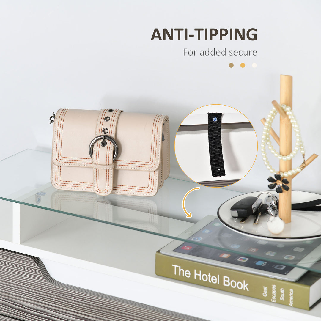 MCL Shoe Storage Cabinet with Slide Out Drawer, 2 Flip Doors, Tempered Glass Top - Grey