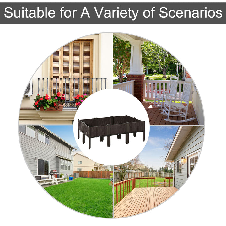 Set of 6 26L Garden Raised Bed Elevated Patio Flower Plant Planter Box PP Vegetables Planting Container, Brown