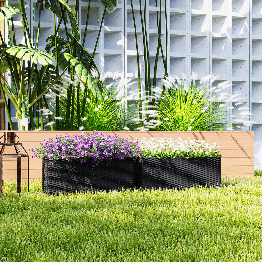 Set of Two Rattan-Effect Planters - Black