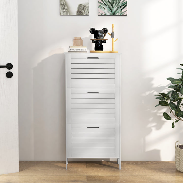 Narrow Shoe Cabinet with 3 Flip Drawers - White