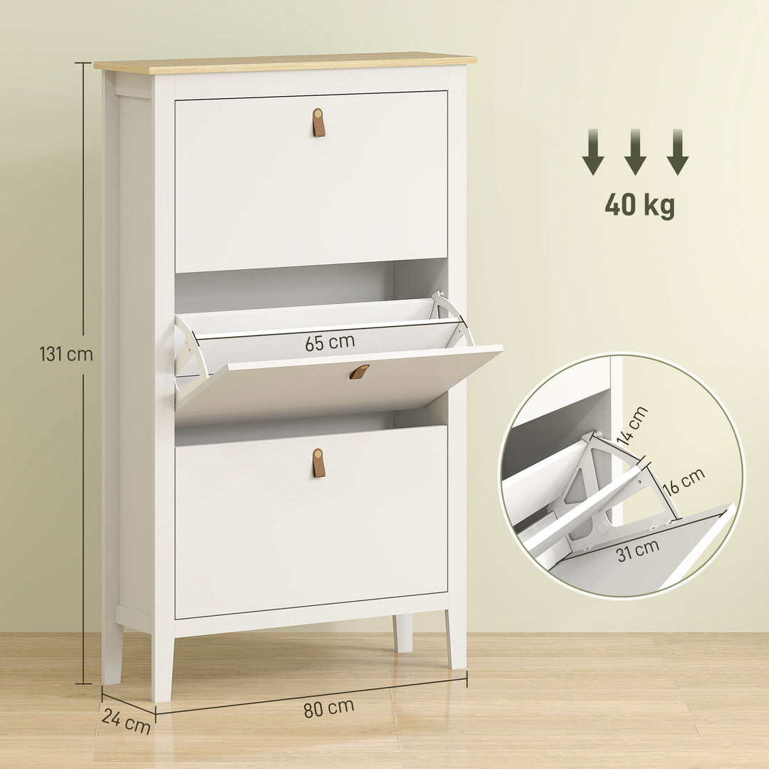 Modern Three-Drawer Shoe Cabinet - White