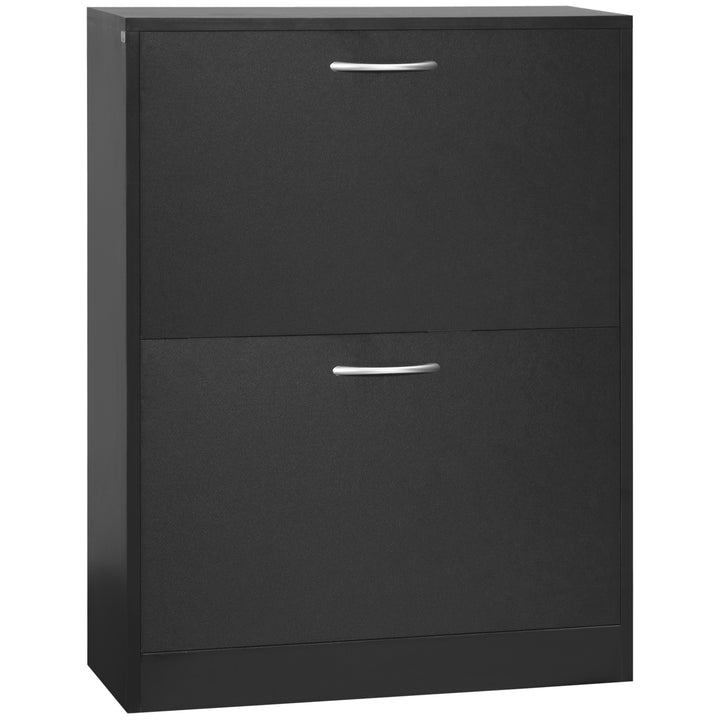 2 Drawer Shoe Cabinet, Narrow Shoe Storage Cabinet with Flip Doors and Adjustable Shelves, Slim Shoe Cupboard for 12 Pairs of Shoes for Entryway, Hallway, Black