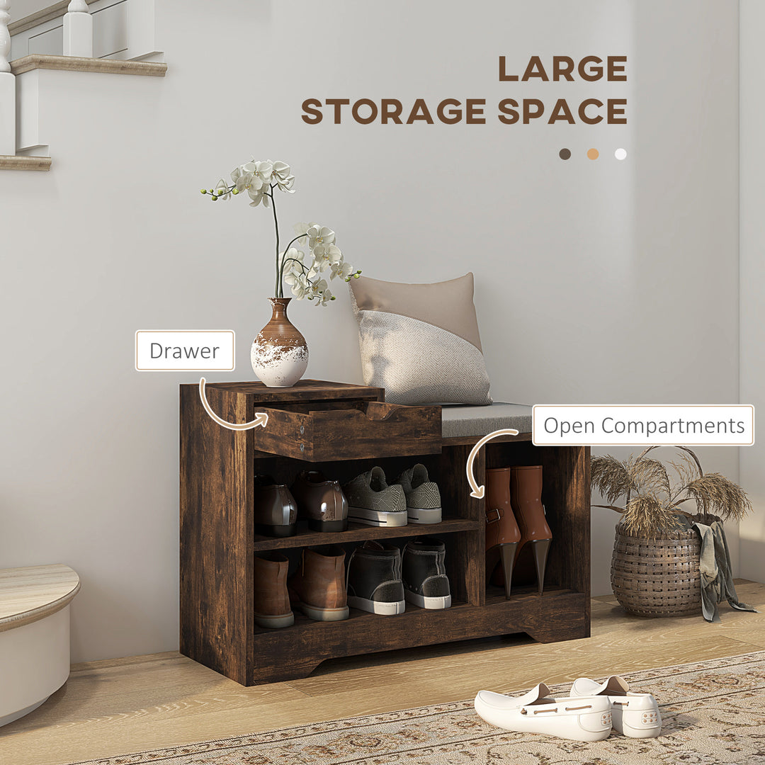 Multi-Compartment Shoe Bench, with Seat - Rustic Brown