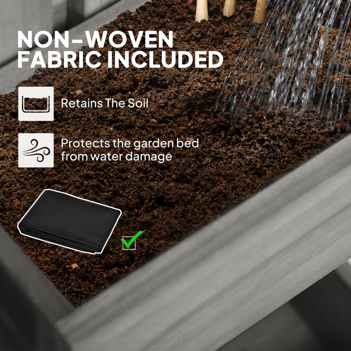 Wall-mounted Wooden Garden Planters with Trellis, Drainage Holes and 3 Planter Boxes for Patio, Grey