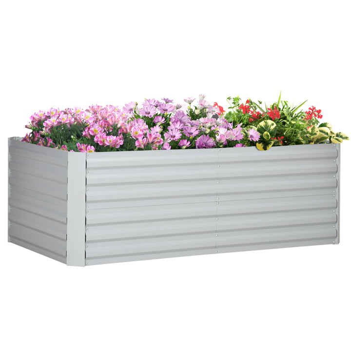 Raised Beds for Garden, Galvanised Steel Outdoor Planters with Multi-reinforced Rods, 180 x 90 x 59 cm, Light Grey