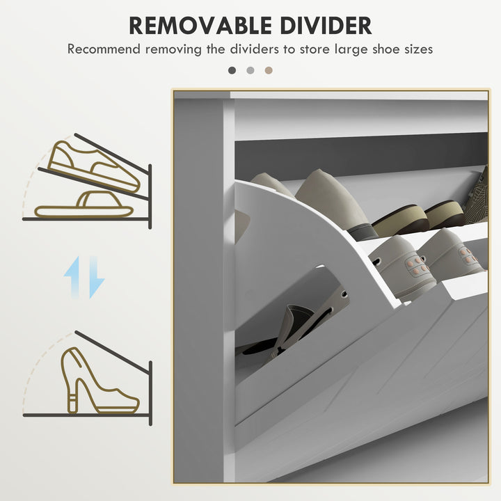 10-Shoe Storage Bench, with Padded Top Seat - White/Grey