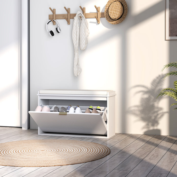 Elegant Eight Shoe Bench, with Top Seat - White