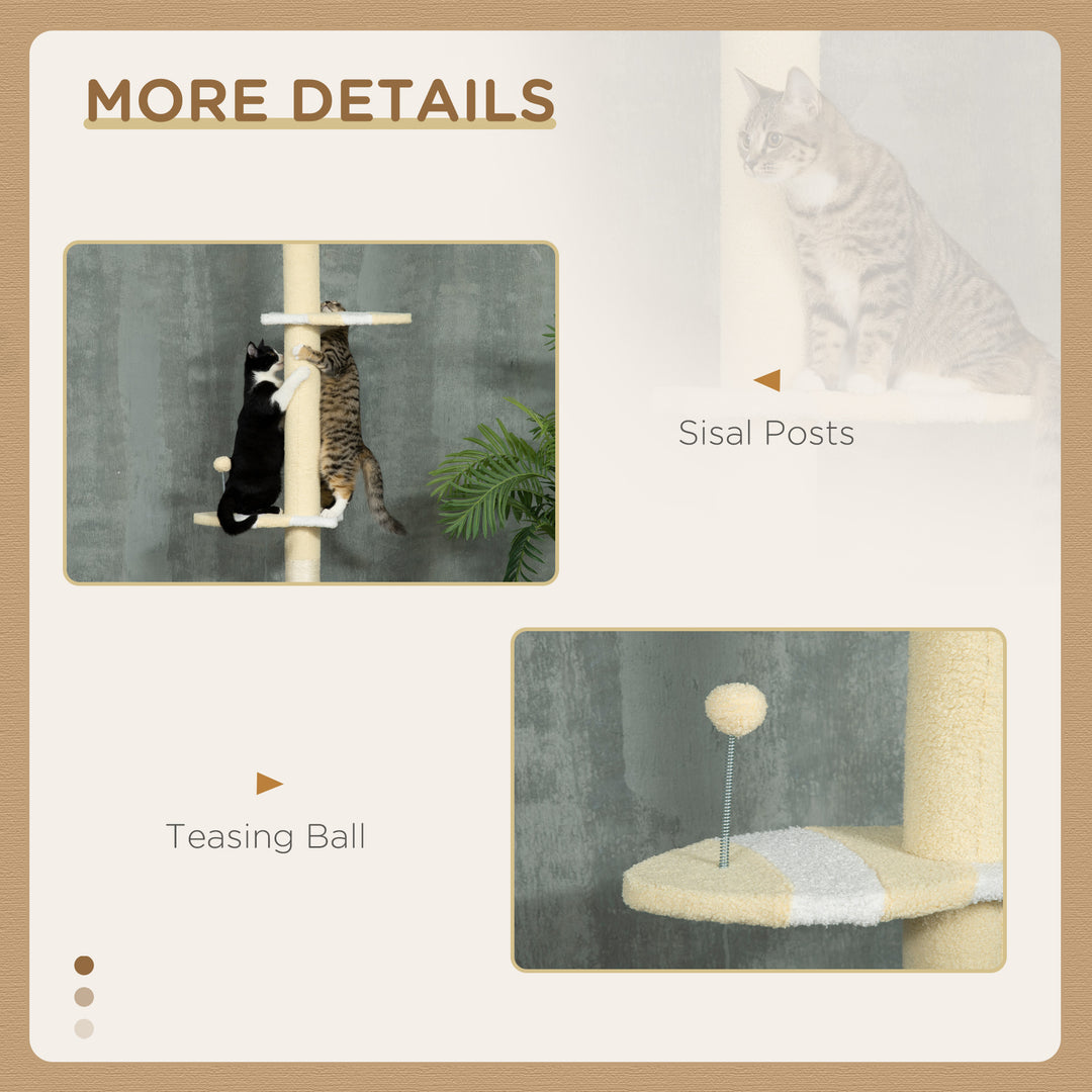 260cm Adjustable Floor-To-Ceiling Cat Tree w/ Anti-Tipping Kit, Toy Ball