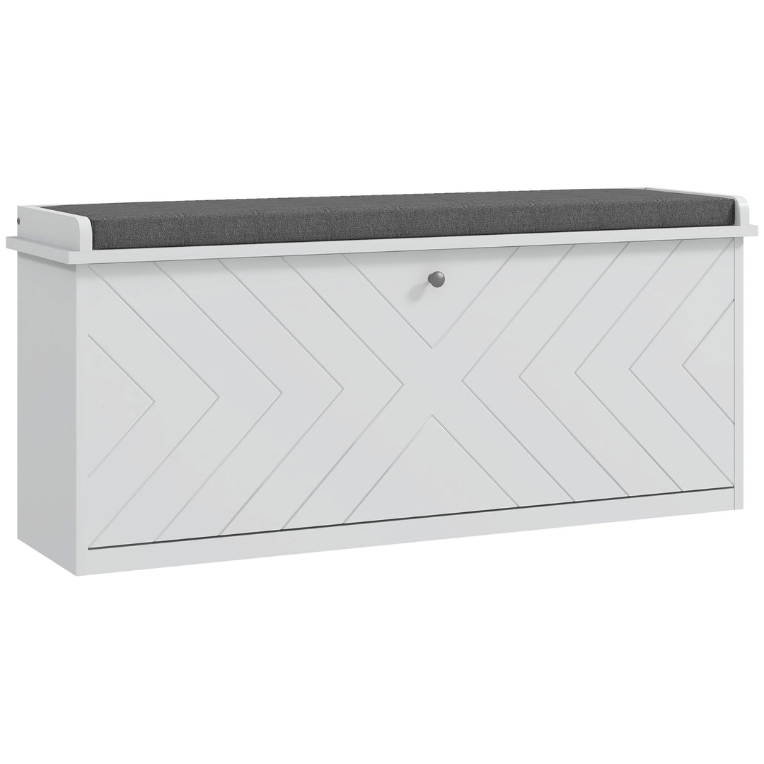 10-Shoe Storage Bench, with Padded Top Seat - White/Grey
