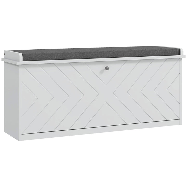 10-Shoe Storage Bench, with Padded Top Seat - White/Grey